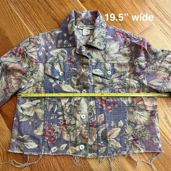 Vintage 90s Distressed Floral Pale Lavender Purple Lightweight Jean Jacket Sz S - Picture 6 of 8